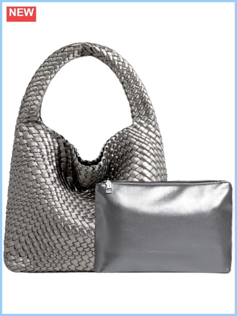 Woven Vegan Leather Hobo Tote Bag with Wristlet Top Handle Shoulder Purse